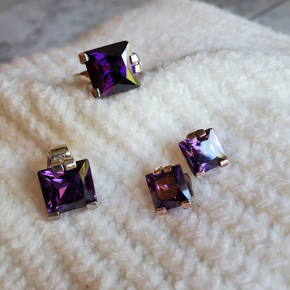 Jewelry set size 8 amethyst ring earrings necklace